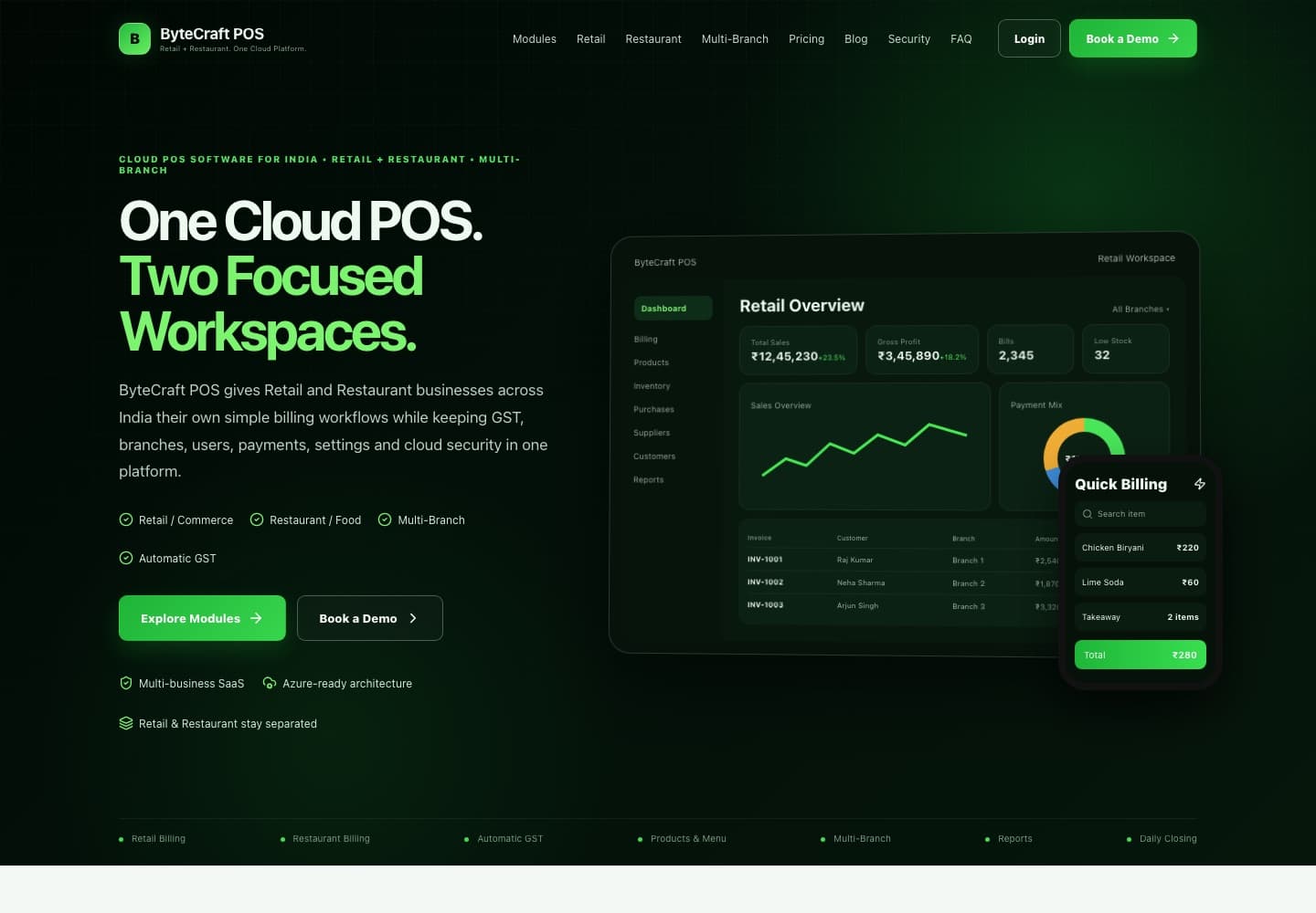 ByteCraft POS website homepage