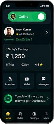 Rider app: Home (online)